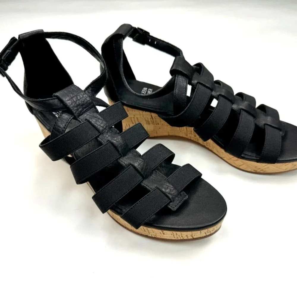 Eileen Fisher Leather Gladiator Wedge Sandals Women 9 NWOB Fisherman Platform‎